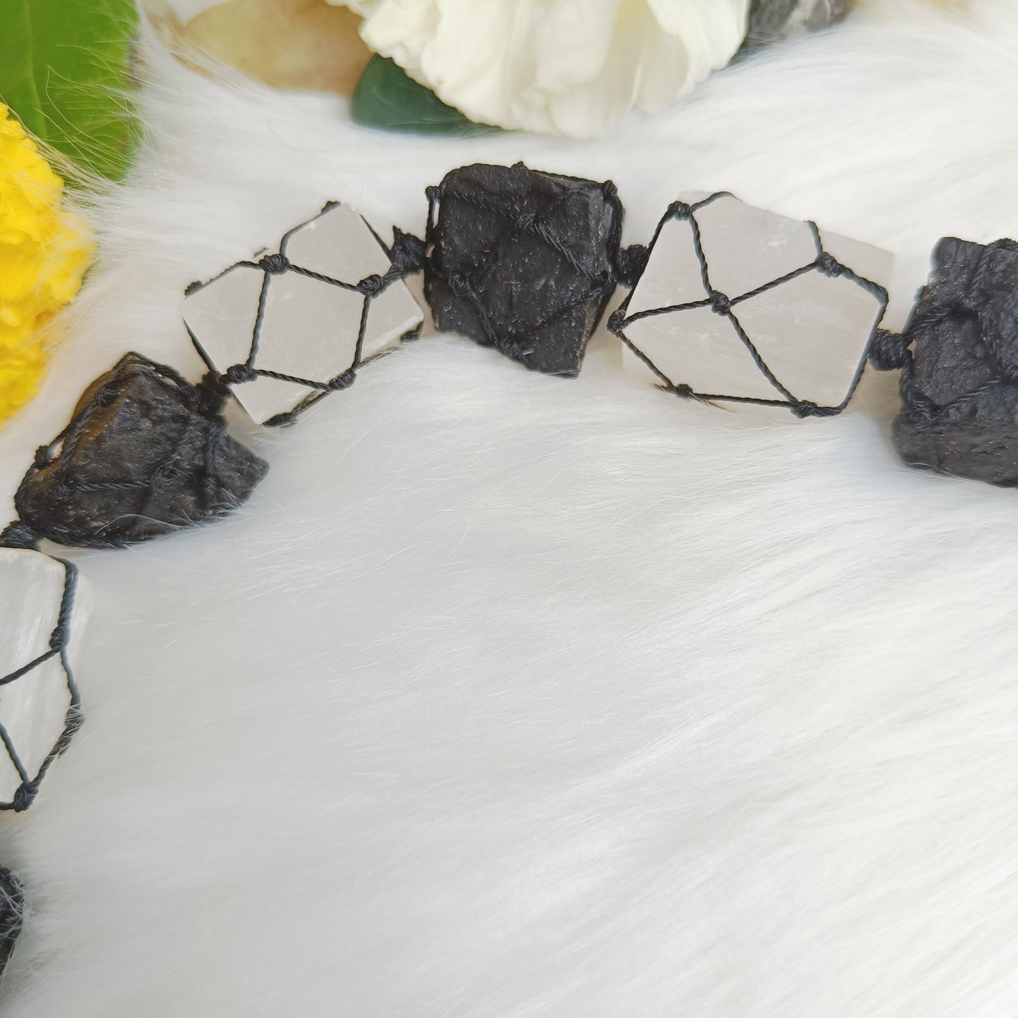 Selenite and Black Tourmaline Hanging for Protection & Energy Clearing