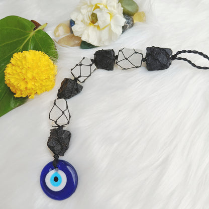 Selenite and Black Tourmaline Hanging for Protection & Energy Clearing
