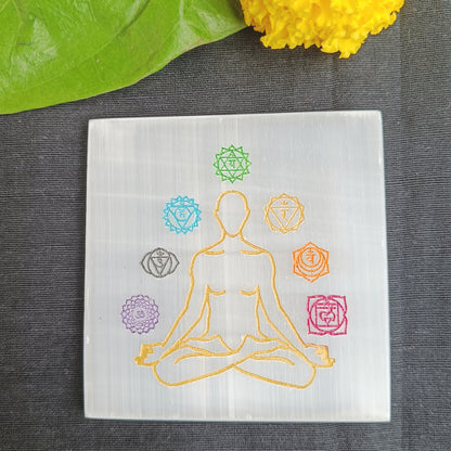 Selenite Charging Plate – 7 Chakra Design