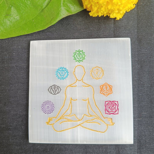 Selenite Charging Plate – 7 Chakra Design