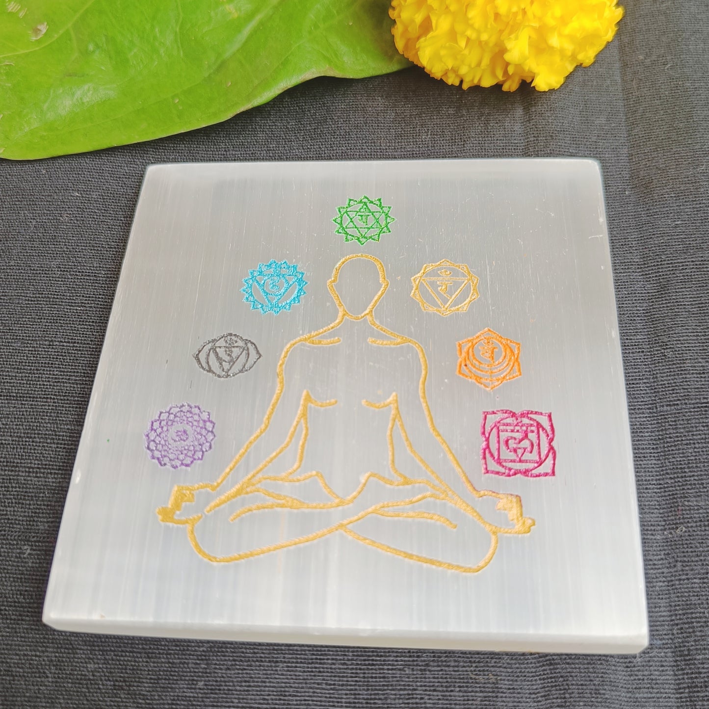 Selenite Charging Plate – 7 Chakra Design