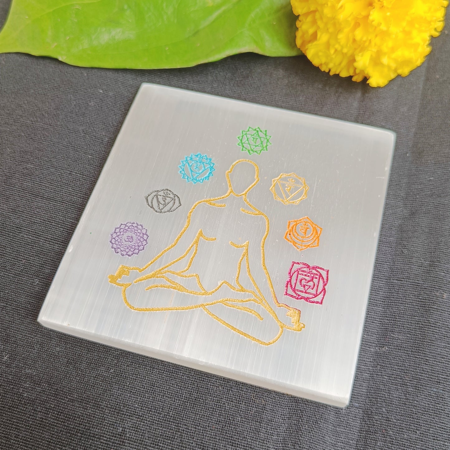 Selenite Charging Plate – 7 Chakra Design