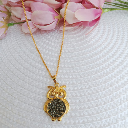 Raw Pyrite Owl Necklace – Strength, Strategy and Prosperity