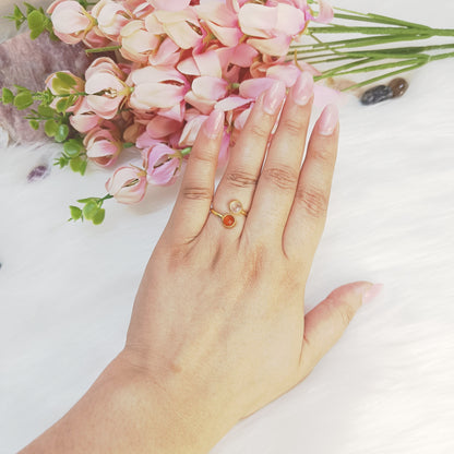 Carnelian–Rose Quartz Toi et Moi Ring (Gold Plated Sterling Silver) | Theme: Love