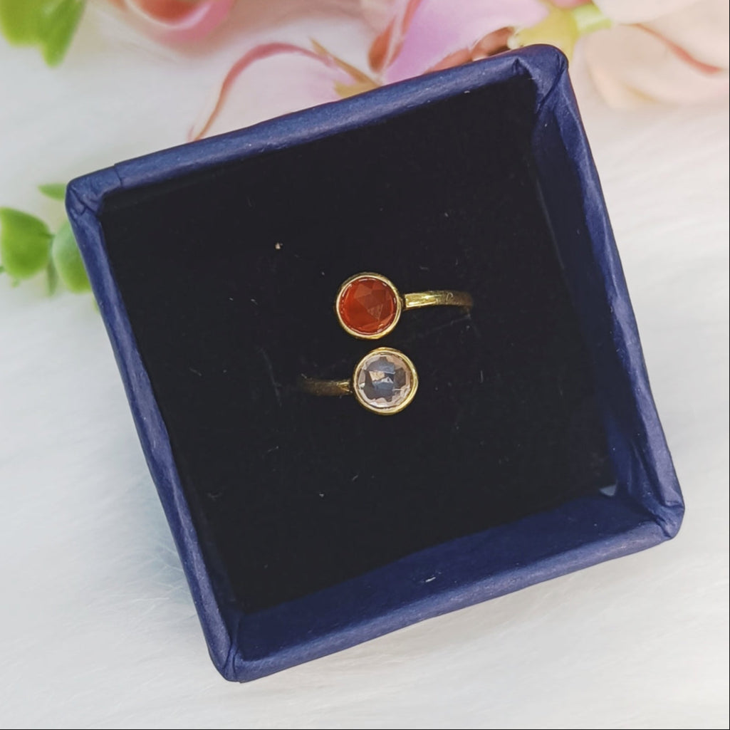 Carnelian–Rose Quartz Toi et Moi Ring (Gold Plated Sterling Silver) | Theme: Love
