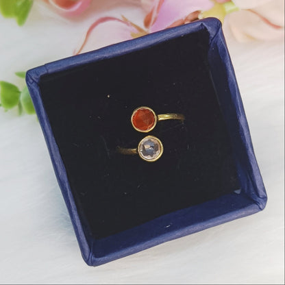 Carnelian–Rose Quartz Toi et Moi Ring (Gold Plated Sterling Silver) | Theme: Love