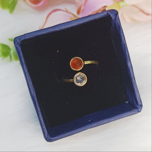 Carnelian–Rose Quartz Toi et Moi Ring (Gold Plated Sterling Silver) | Theme: Love