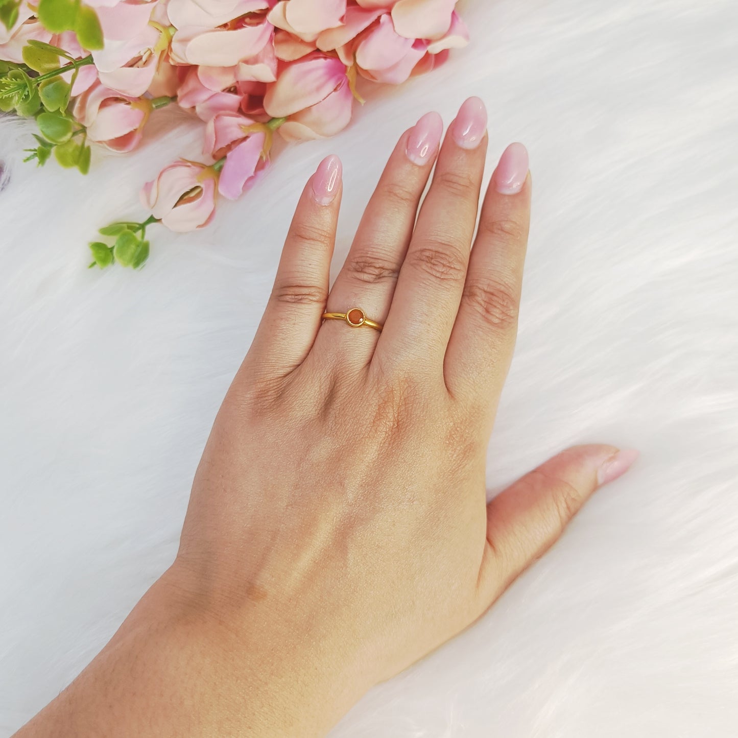 Sterling Silver Carnelian Dainty Ring (18K Gold Plated)