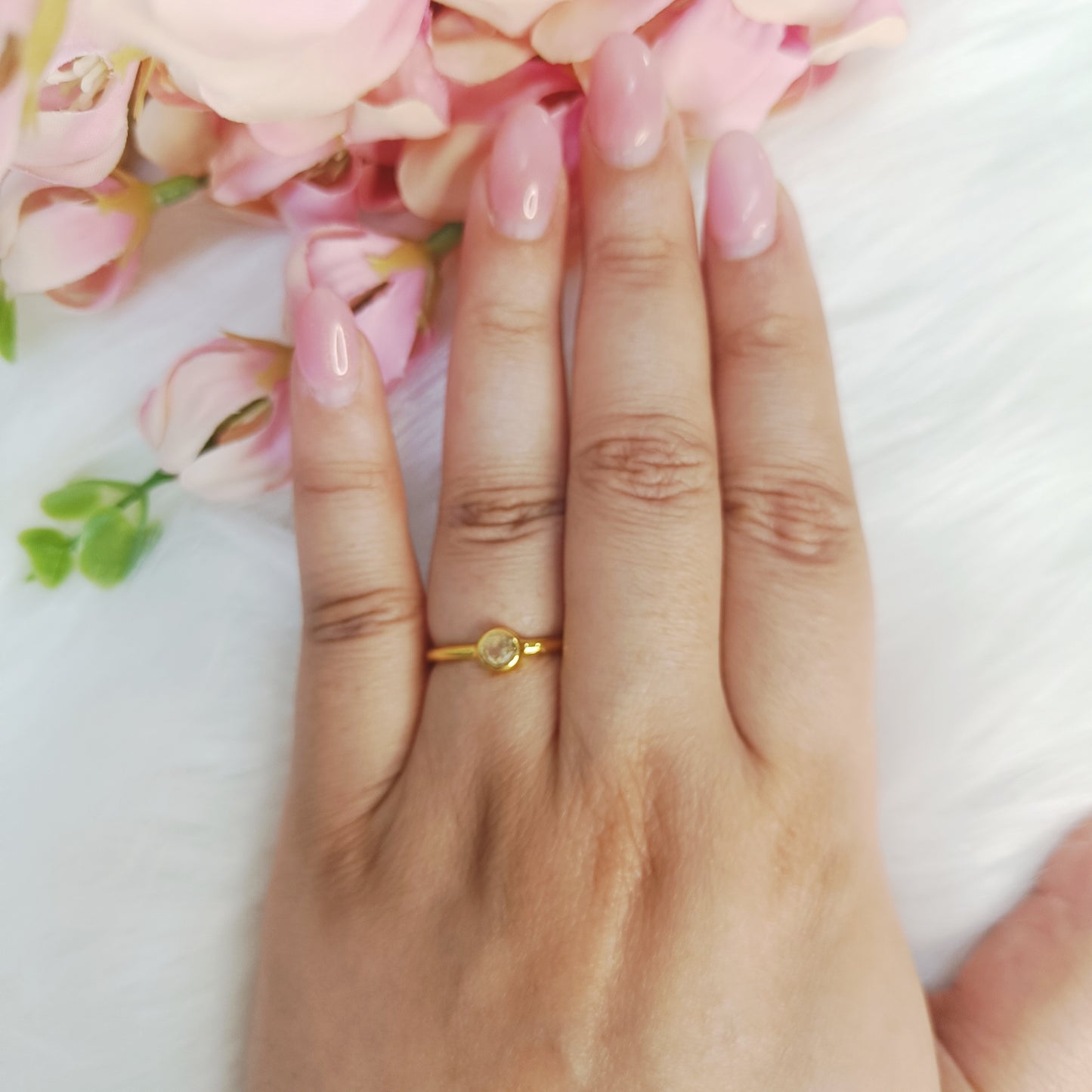 Sterling Silver Citrine Dainty Ring (18K Gold Plated)