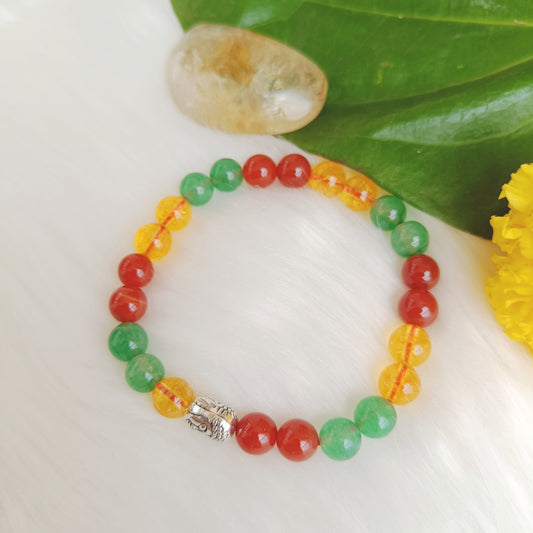 Citrine quartz, carnelian and green aventurine combination bracelet, known for action and success