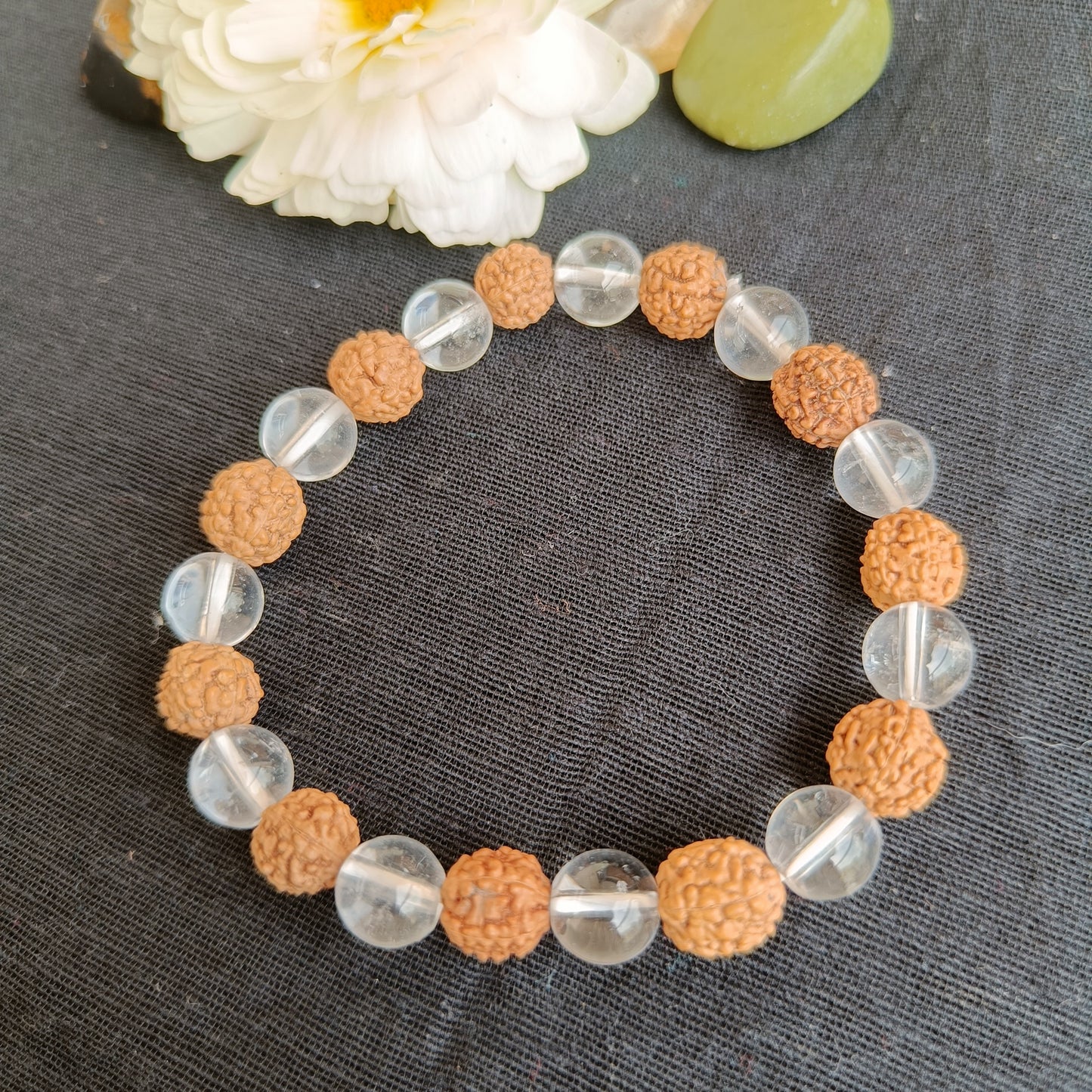Clear Quartz - Rudraksh Bracelet for Divine Connect - handcrafted by Gemsara - used for divine protection and spiritual growth