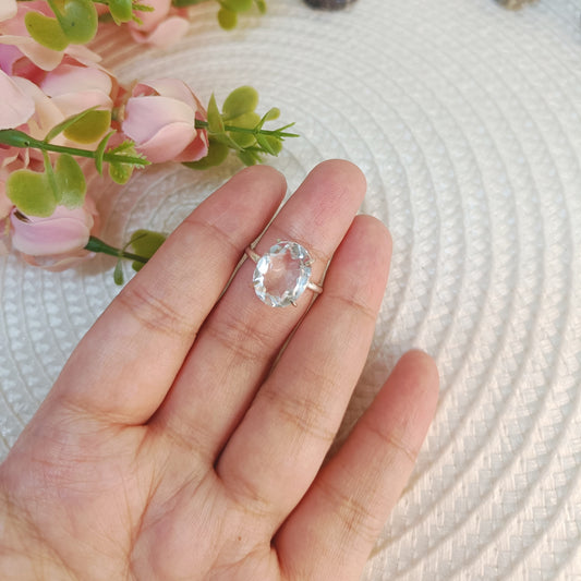 Adjustable Clear Quartz Ring – Natural Crystal | Manifestation, Clarity, Healing