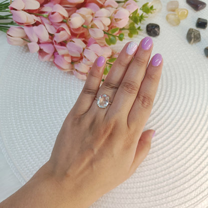 Adjustable Clear Quartz Ring – Natural Crystal | Manifestation, Clarity, Healing