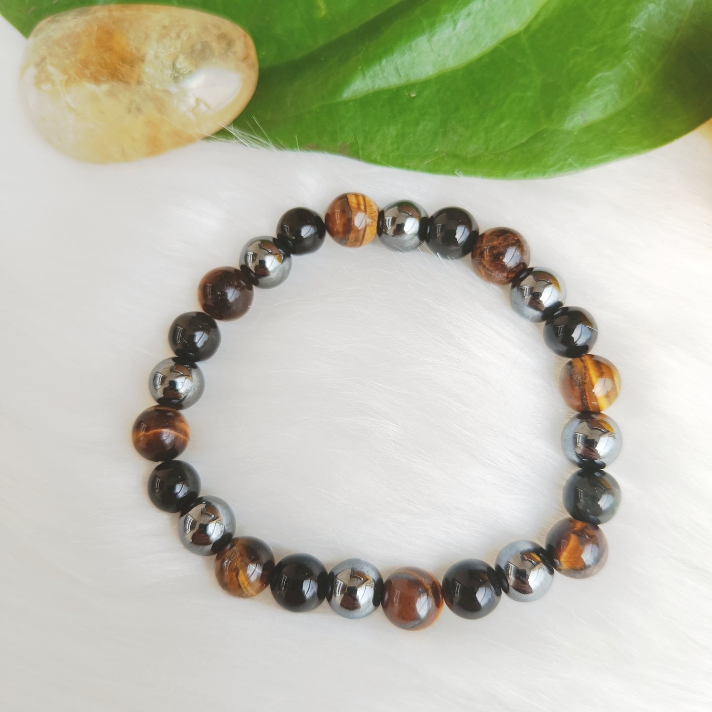 Triple Protection bracelet - a combination of hematite, tiger eye and black obsidian for protection, courage and confidence in daily life