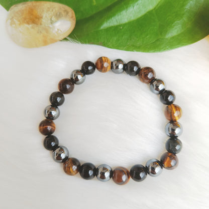 Triple Protection bracelet - a combination of hematite, tiger eye and black obsidian for protection, courage and confidence in daily life