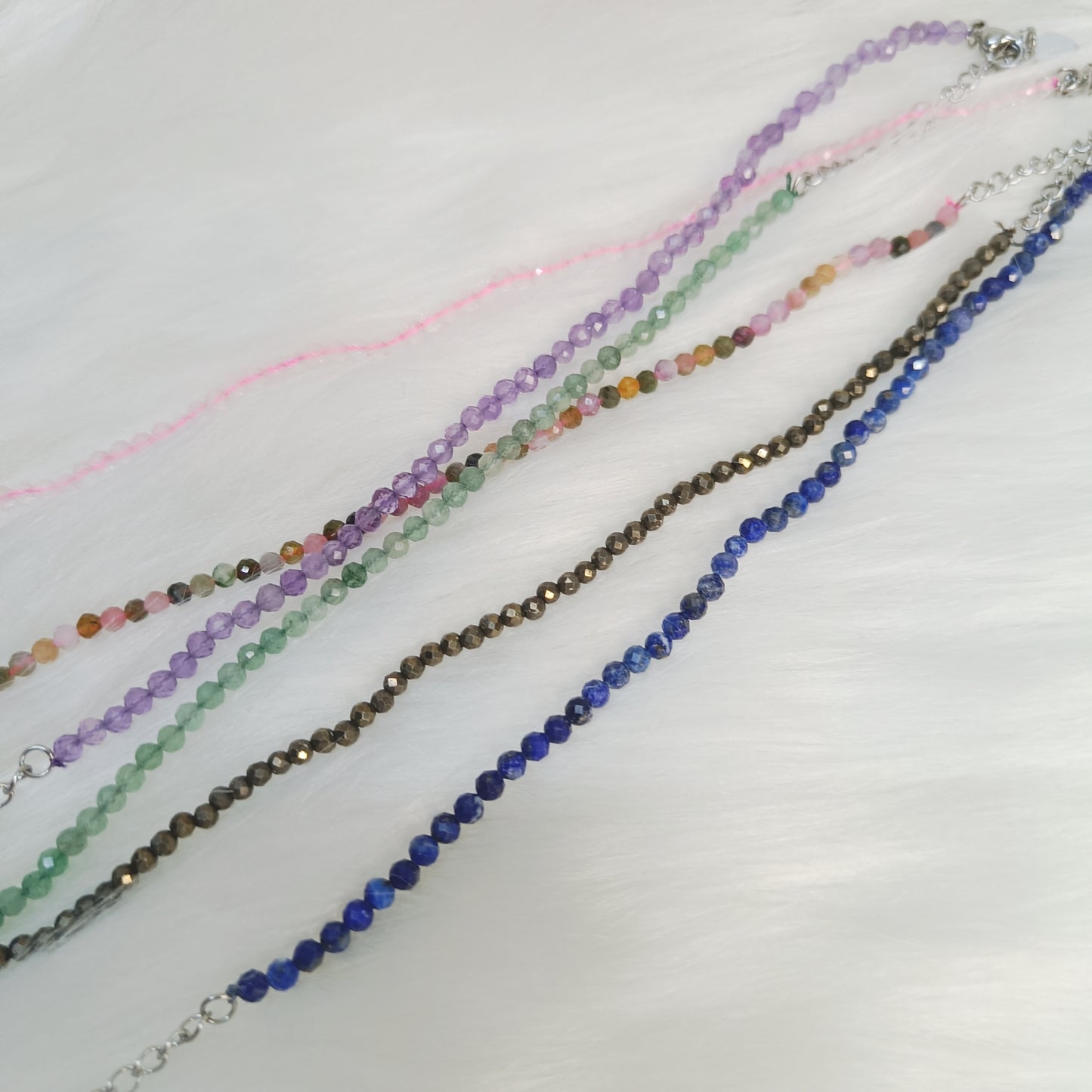 2mm Faceted Crystal Bracelet | Amethyst, Rose Quartz, Lapis Lazuli, Multi Tourmaline, Pyrite, Green Aventurine