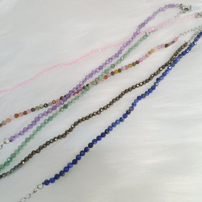 2mm Faceted Crystal Bracelet | Amethyst, Rose Quartz, Lapis Lazuli, Multi Tourmaline, Pyrite, Green Aventurine