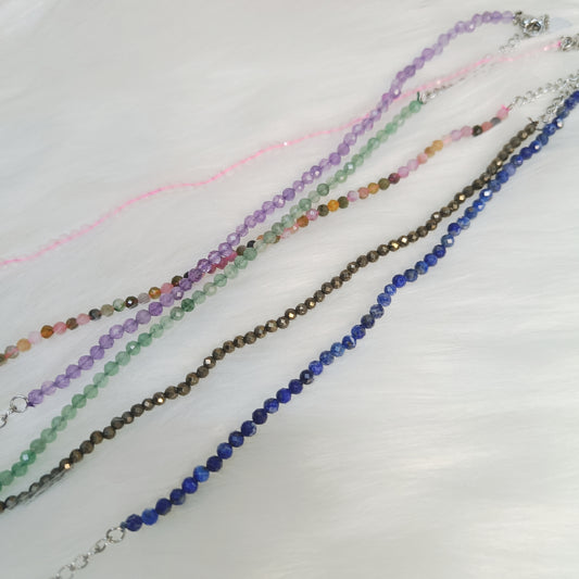 2mm Faceted Crystal Bracelet | Amethyst, Rose Quartz, Lapis Lazuli, Multi Tourmaline, Pyrite, Green Aventurine