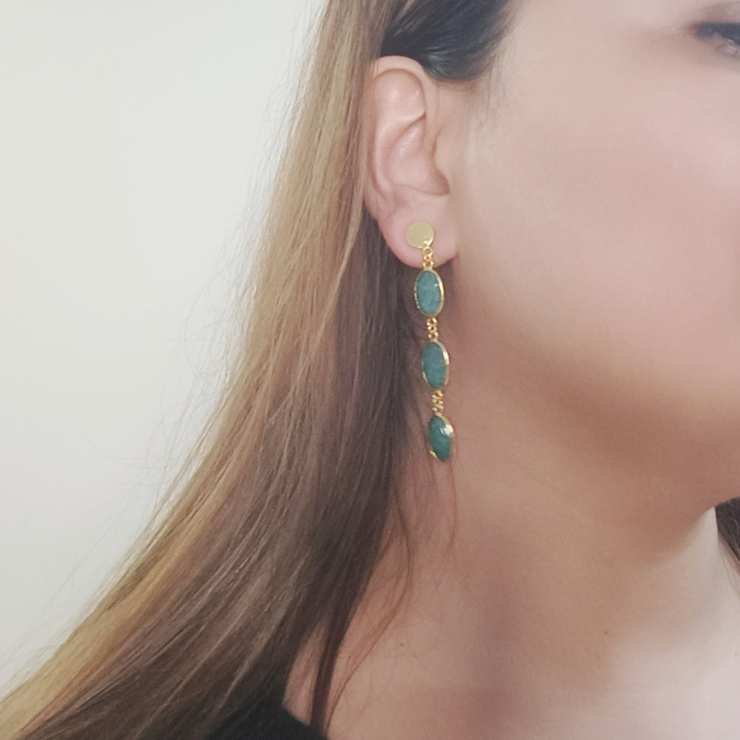 Emerald Green Gemstone Drop Earrings (Gold-Plated Brass)