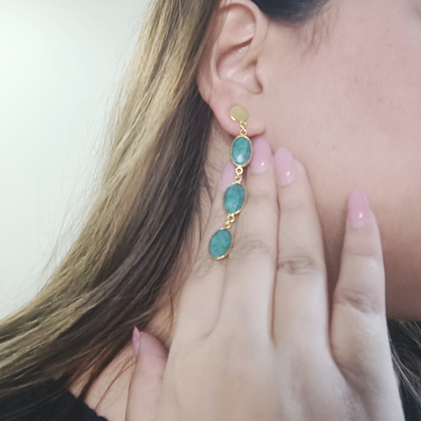 Emerald Green Gemstone Drop Earrings (Gold-Plated Brass)