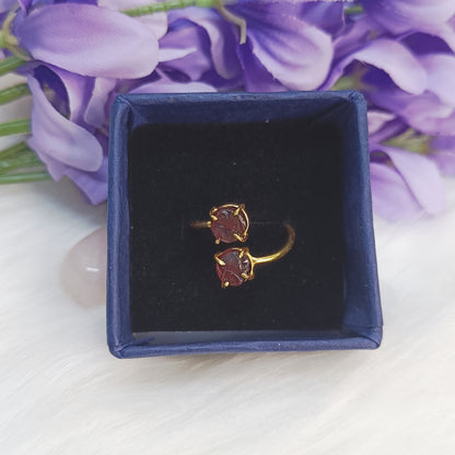 Raw Double Stone Garnet Ring in Sterling Silver 925