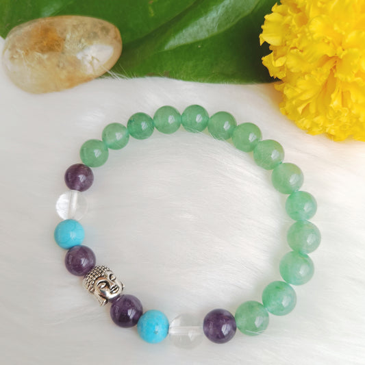 Green Aventurine, Amethyst and Turquoise Combination Bracelet with a Buddha bead