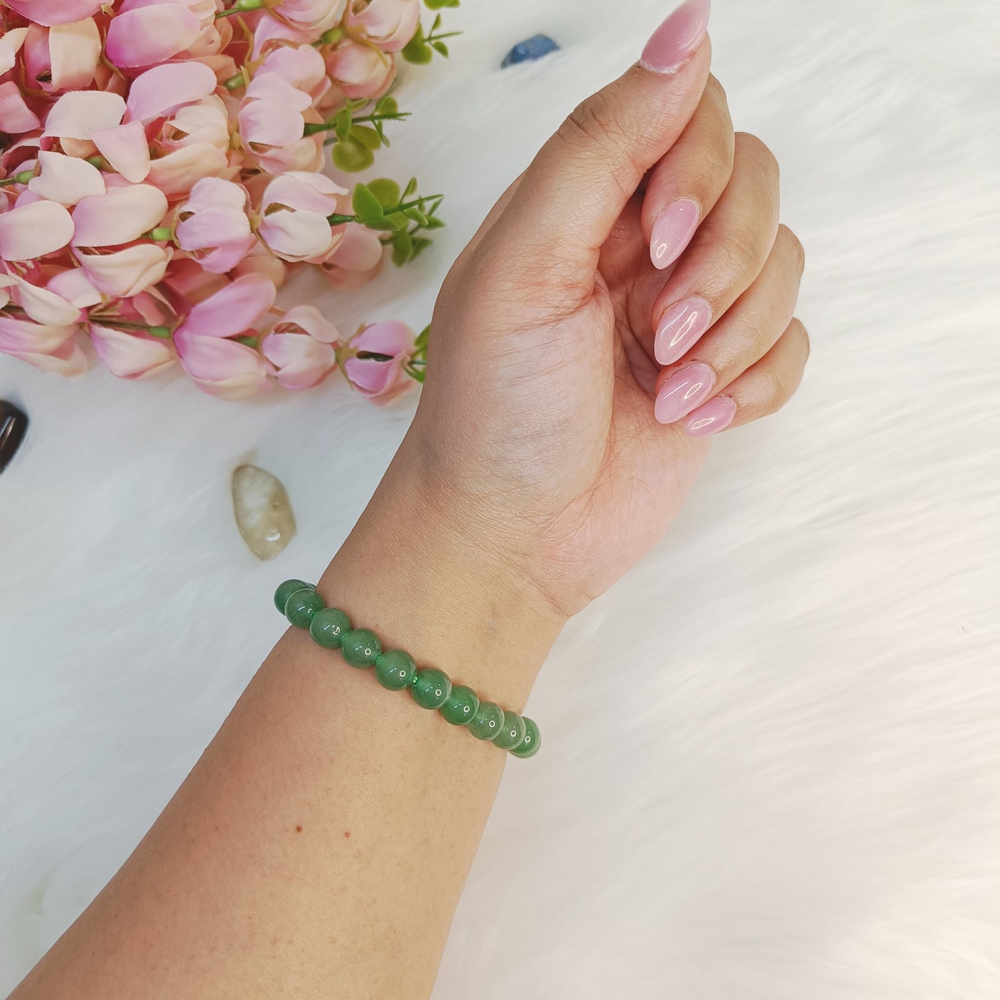 Green Aventurine Bracelet worn on a wrist