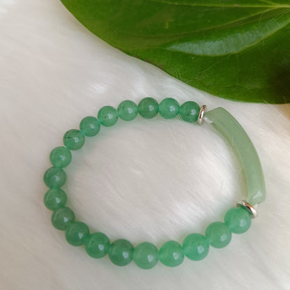 Green Aventurine beaded bracelet with 8mm beads and a long bead