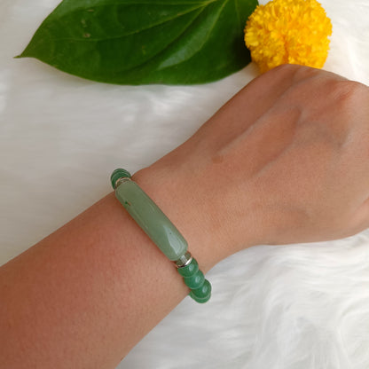 Green Aventurine Bracelet with a Long Bead displayed on wrist