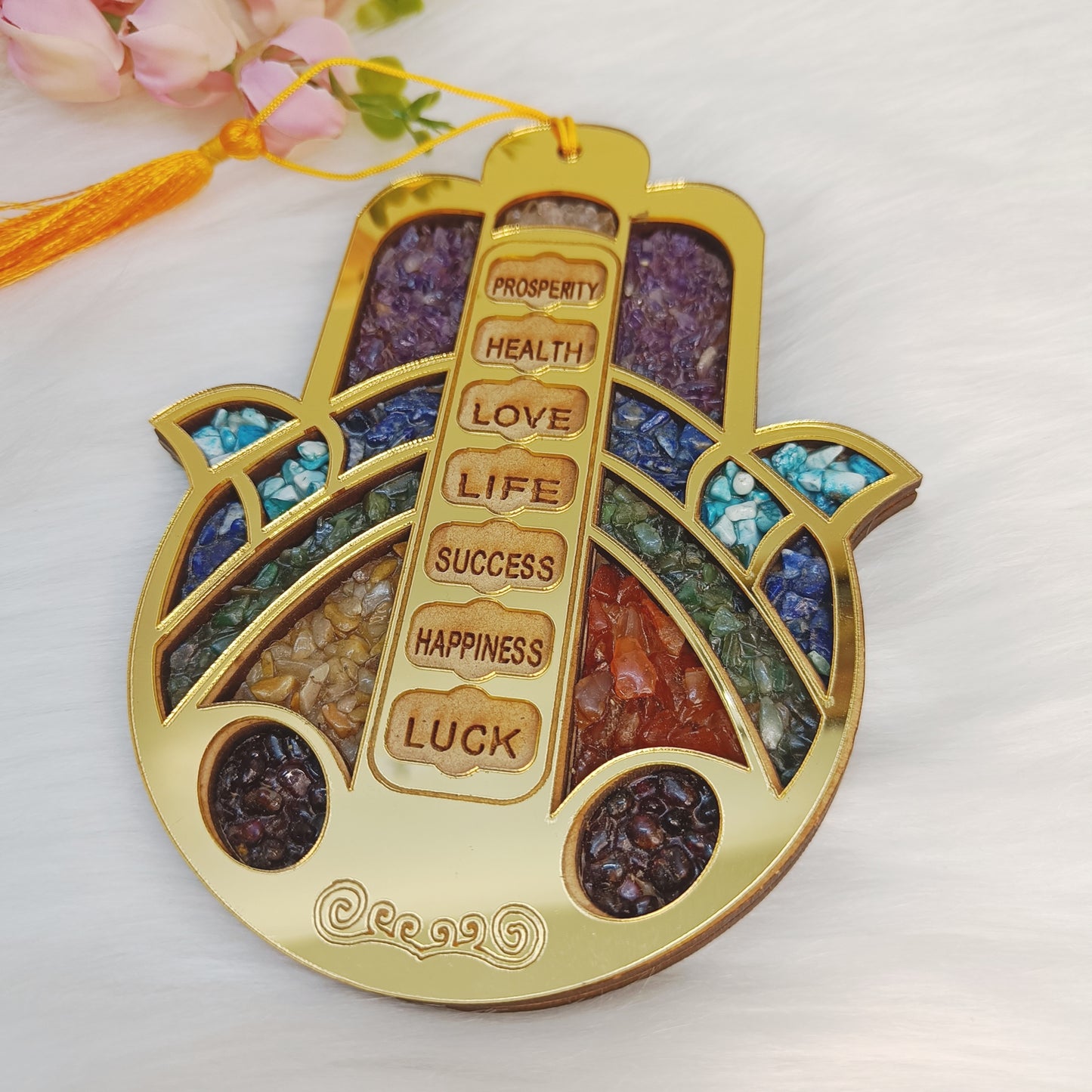 Hamsa Blessing Charm | Crystal Home Decor | 7 Chakra Crystal Hanging