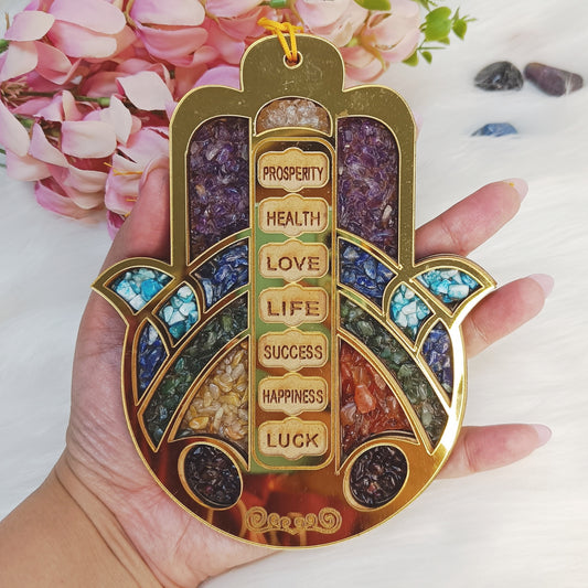 Hamsa Blessing Charm | Crystal Home Decor | 7 Chakra Crystal Hanging
