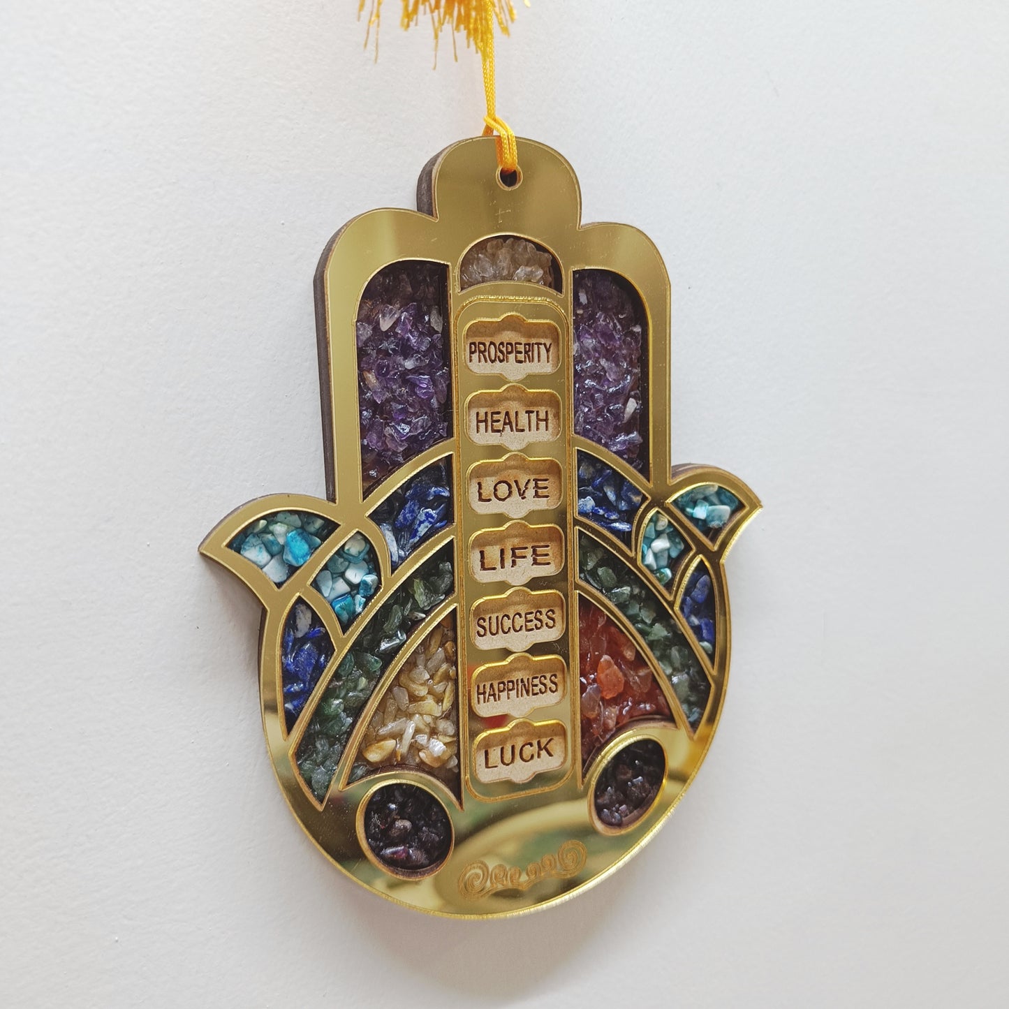 Hamsa Blessing Charm | Crystal Home Decor | 7 Chakra Crystal Hanging