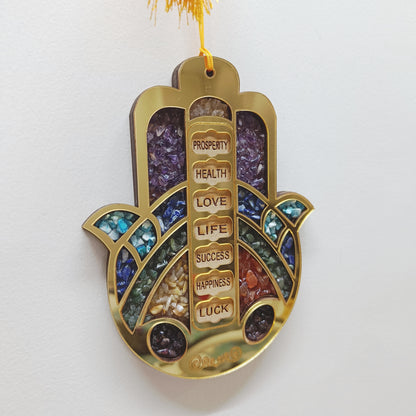 Hamsa Blessing Charm | Crystal Home Decor | 7 Chakra Crystal Hanging