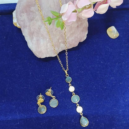 Labradorite Gold-Plated Chain & Earrings Set