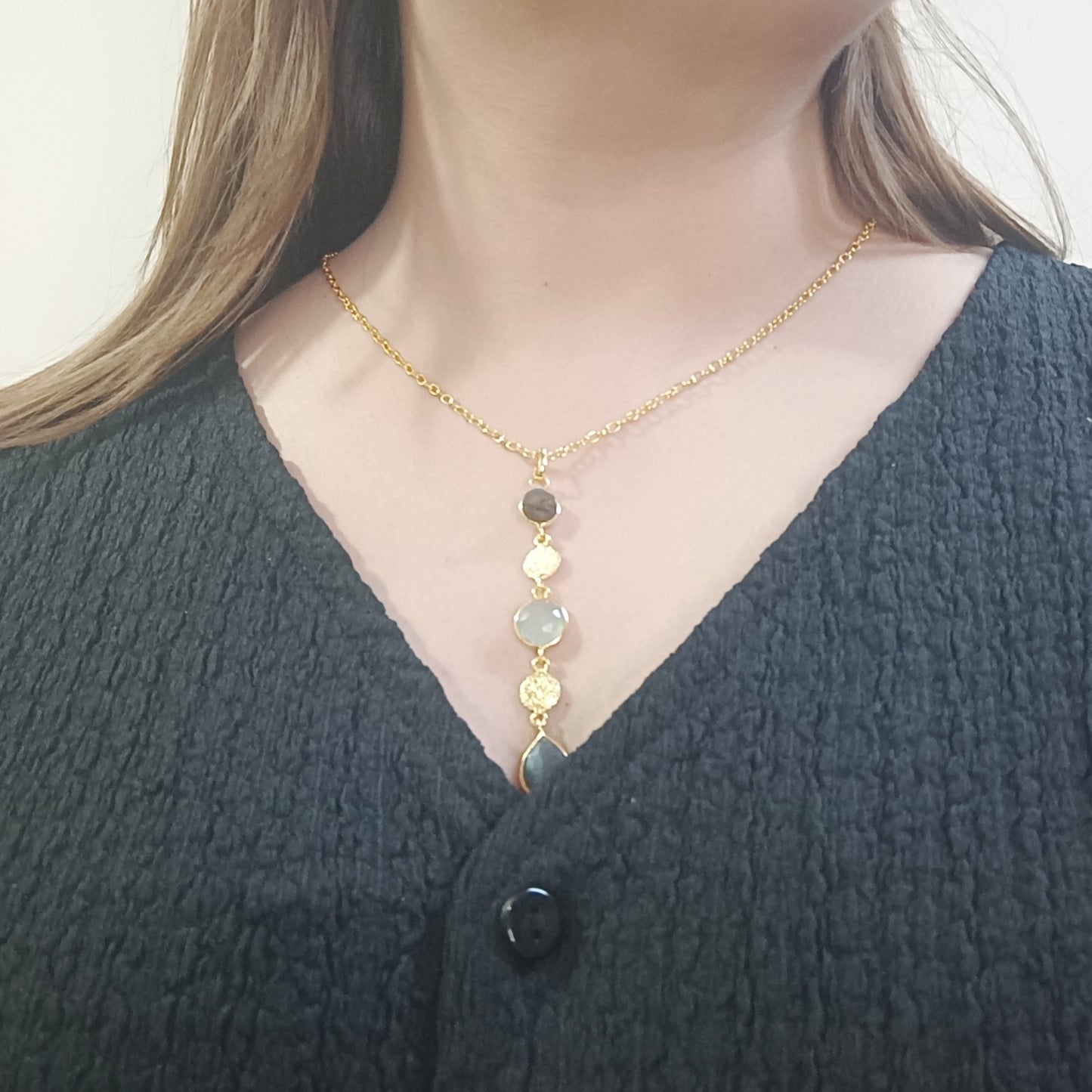 Labradorite Gold-Plated Chain & Earrings Set