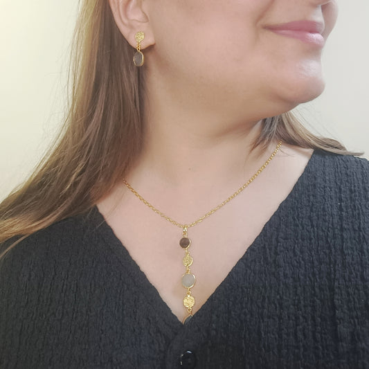 Labradorite Gold-Plated Chain & Earrings Set