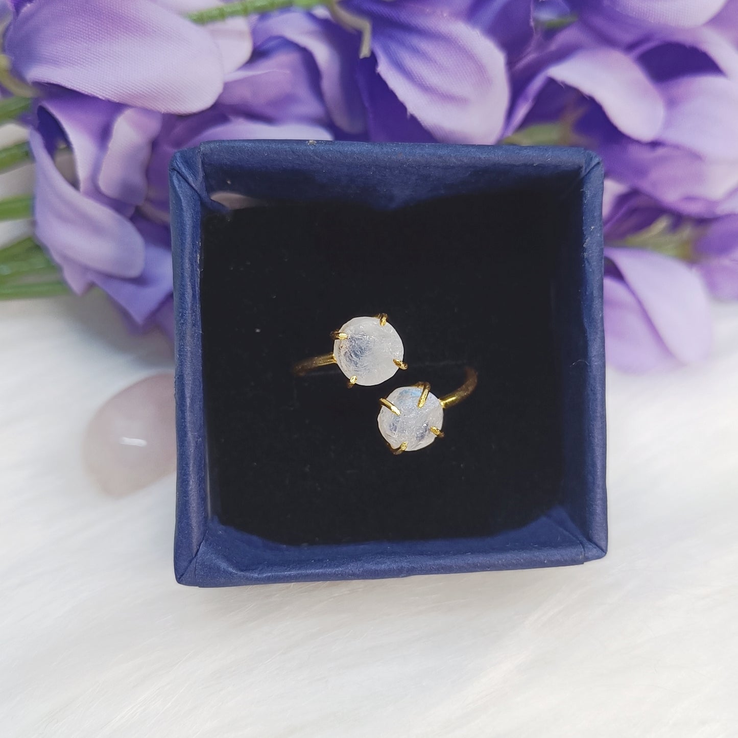 Raw Double Stone Moonstone Ring in Sterling Silver 925