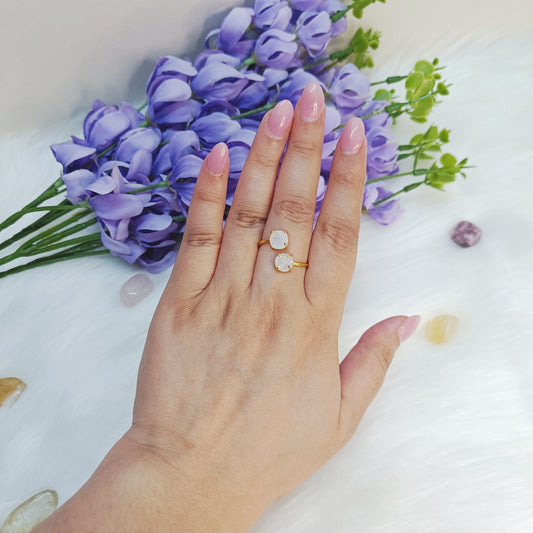 Raw Double Stone Moonstone Ring in Sterling Silver 925