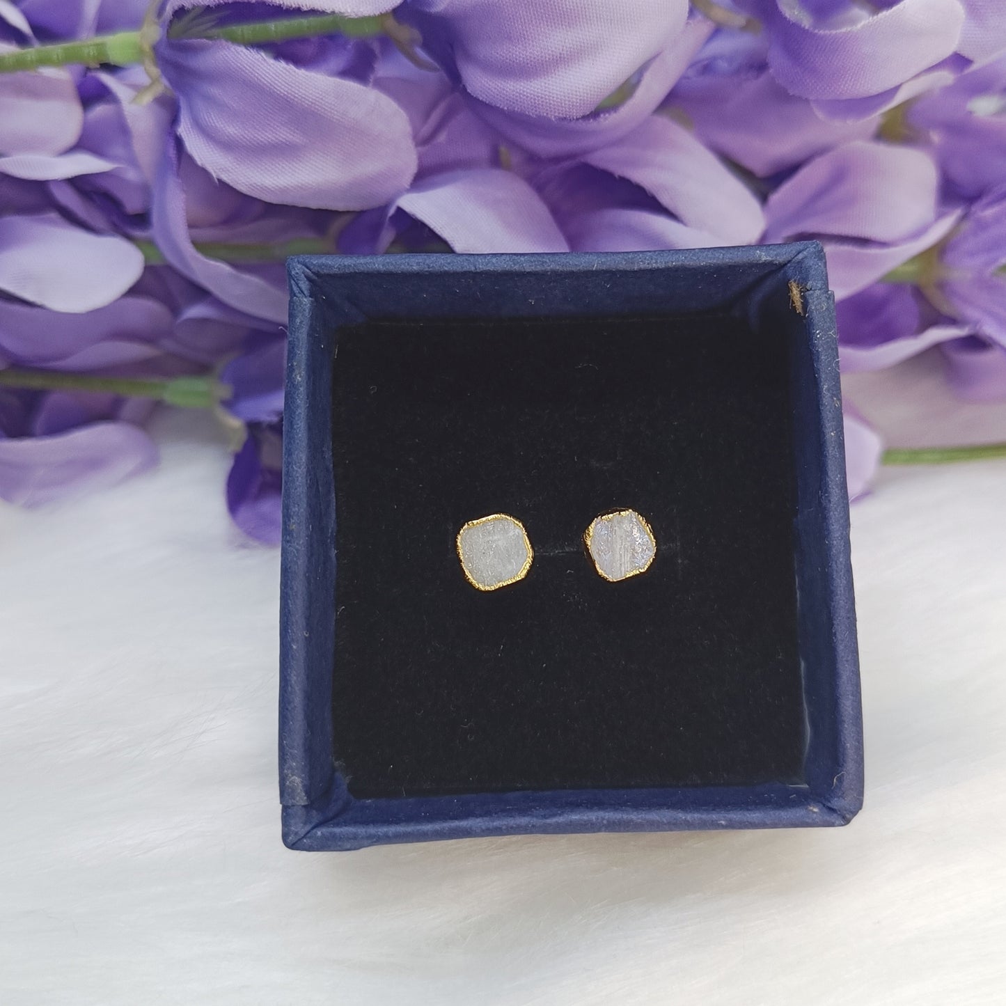 Raw Moonstone Stud Earrings in Sterling Silver 925