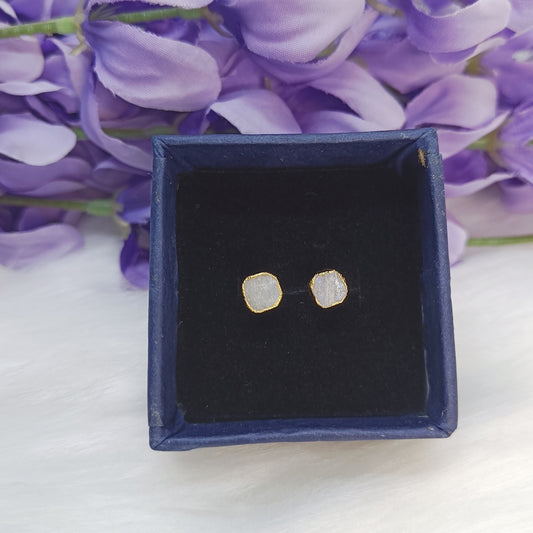 Raw Moonstone Stud Earrings in Sterling Silver 925
