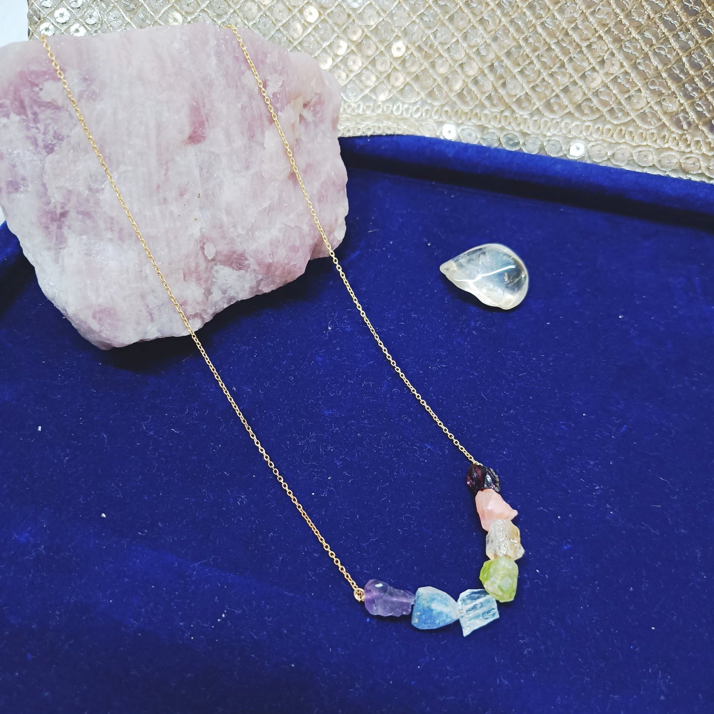 7 Chakra Raw Stone Dainty Necklace (Gold-Plated Sterling Silver 925)