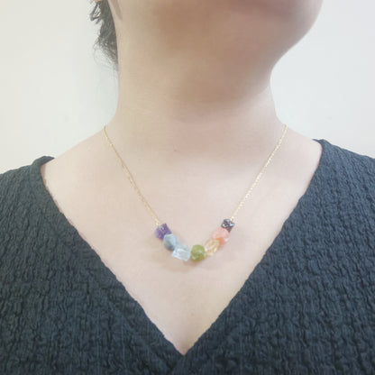 7 Chakra Raw Stone Dainty Necklace (Gold-Plated Sterling Silver 925)