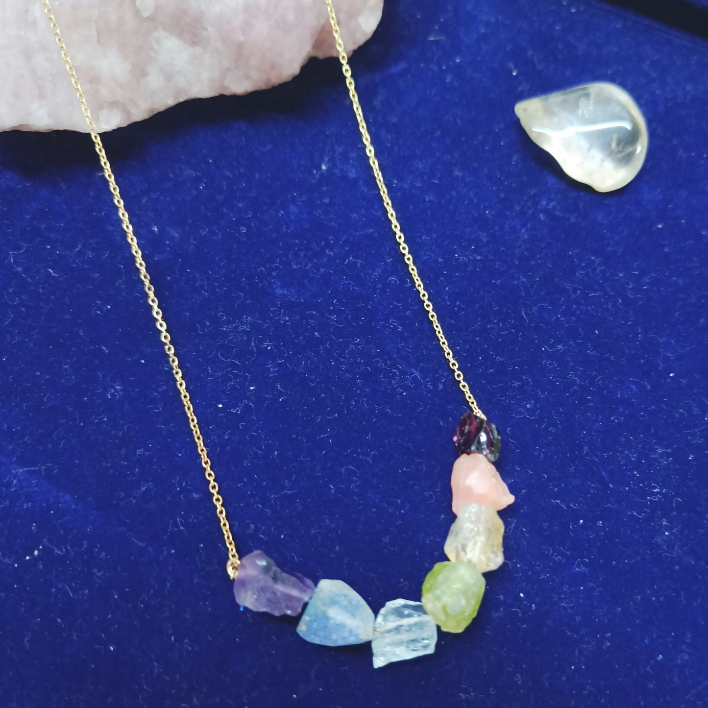 7 Chakra Raw Stone Dainty Necklace (Gold-Plated Sterling Silver 925)