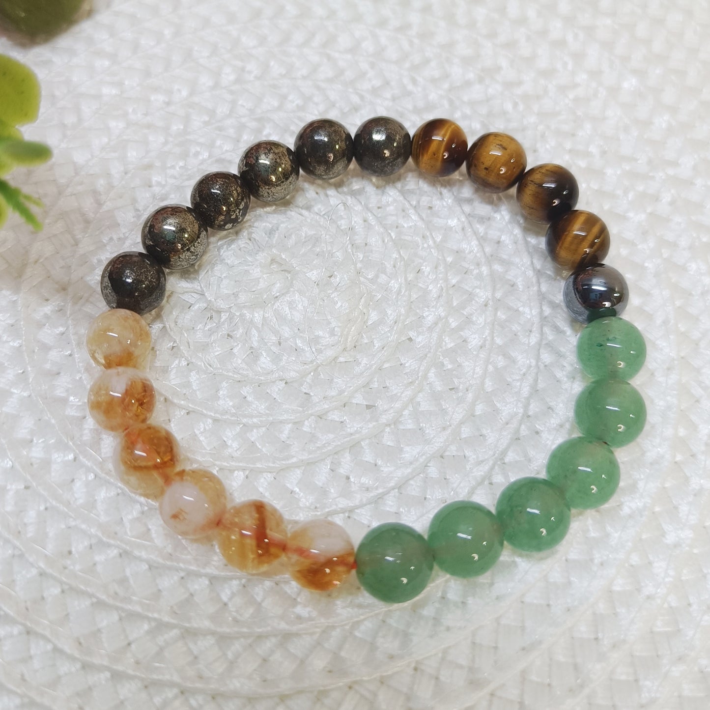 Money magnet bracelet with natural citrine, pyrite, green aventurine and tiger eye