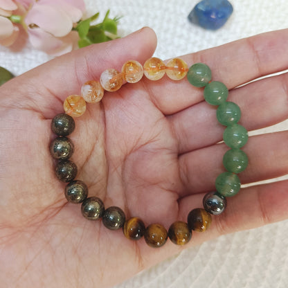 Authentic money magnet bracelet with natural untreated citrine, real pyrite, green aventurine and tiger eye - dhan yog bracelet