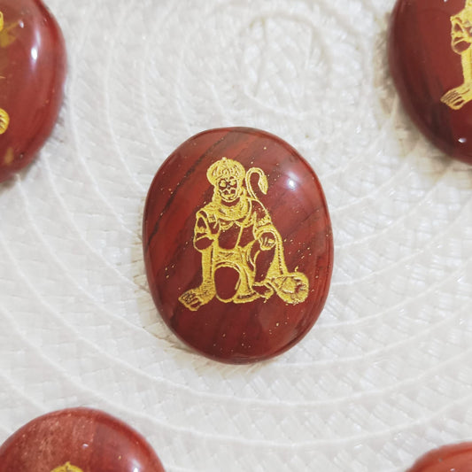 Hanuman Ji Protection Coin on Red Jasper