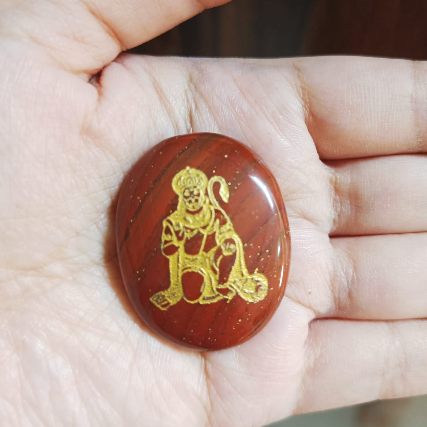 Hanuman Ji Protection Coin on Red Jasper