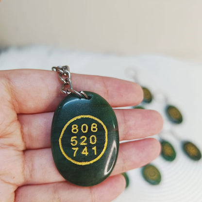 Green Aventurine Key Ring – with Zibu Symbol and Abundance Codes