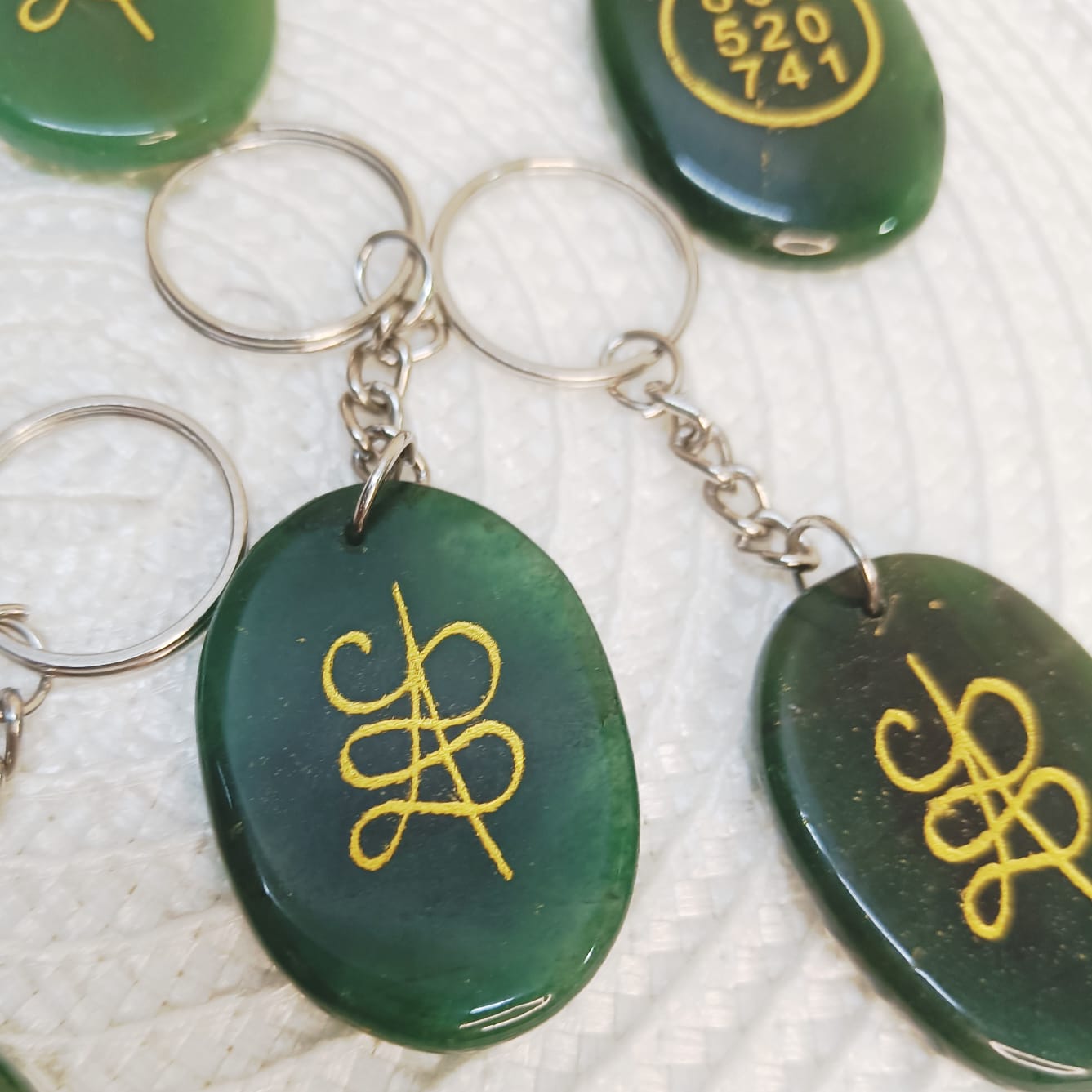 Green Aventurine Key Ring – with Zibu Symbol and Abundance Codes