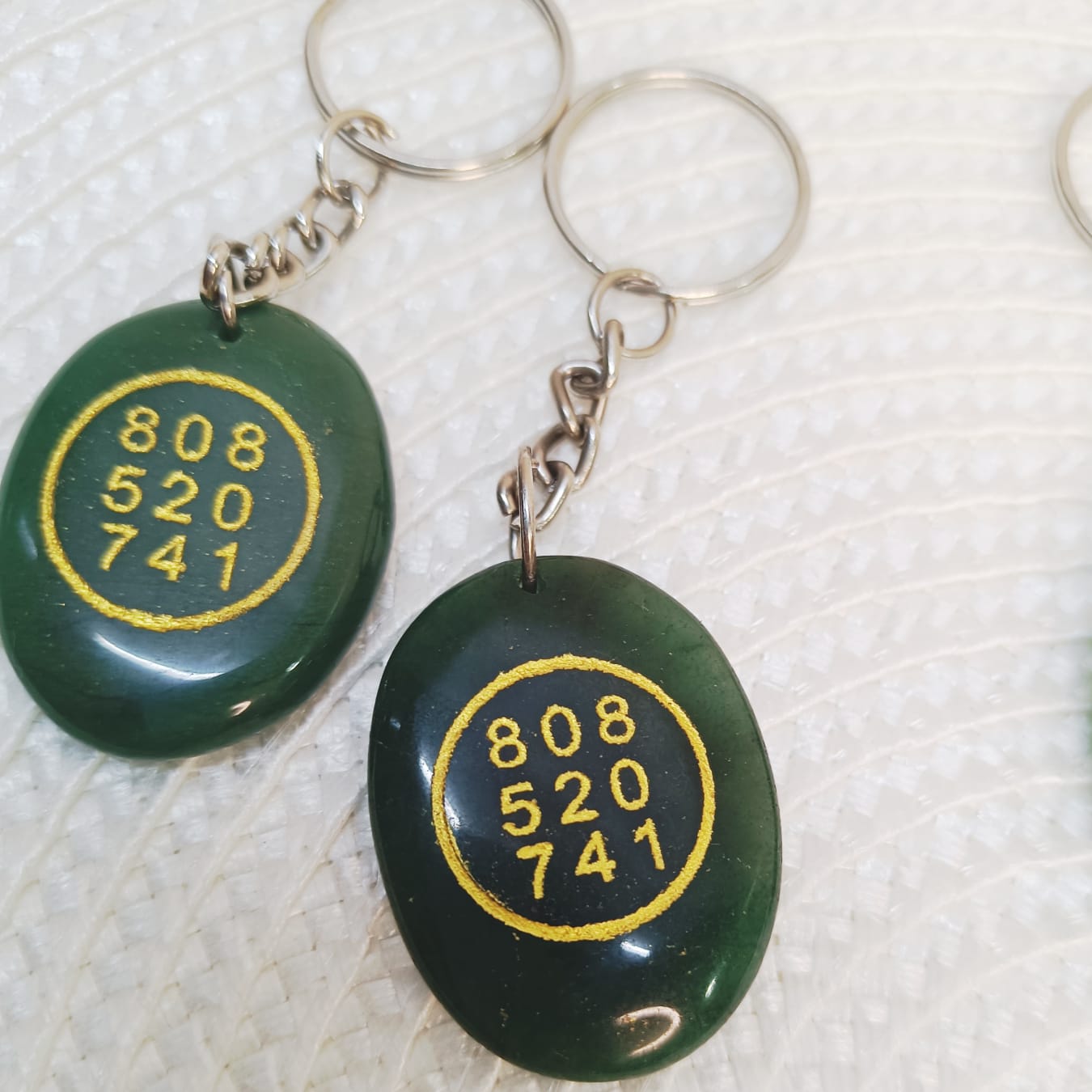 Green Aventurine Key Ring – with Zibu Symbol and Abundance Codes